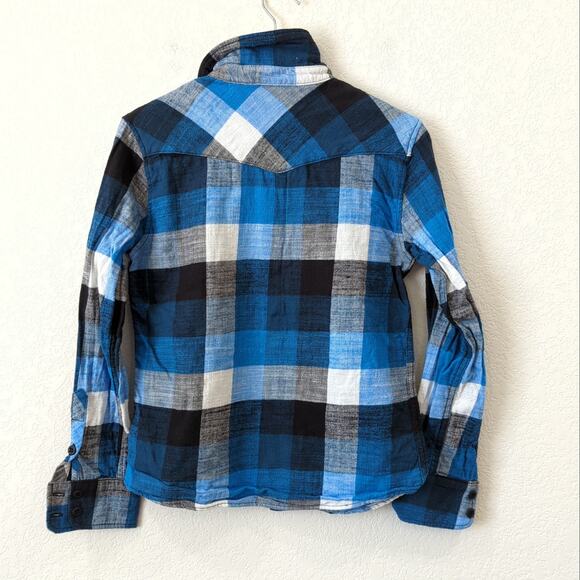 Topo Designs Womens Plaid Work Shirt Blue SM Flannel Camp Long Sleeve Patch - Picture 2 of 6